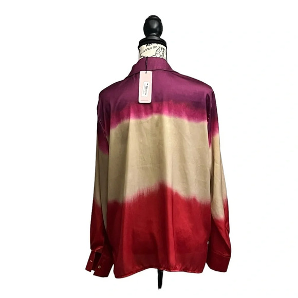 Mica’s COLLAR TIE DYE BLOUSE Ombre Button Up Modest Retro Blouse  L Boho Trendy - Picture 5 of 11